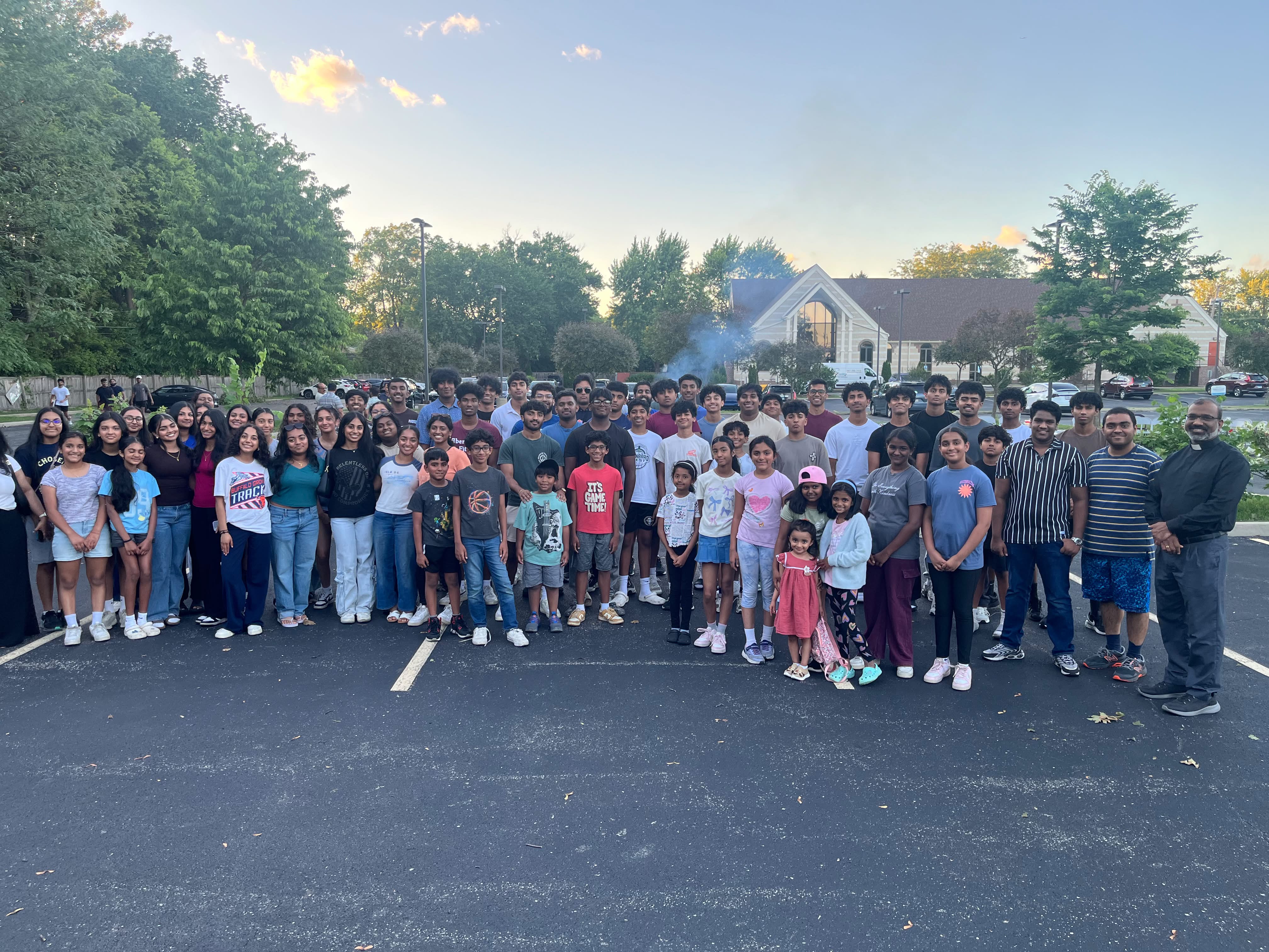 Parish youth and clergy gathered outdoors