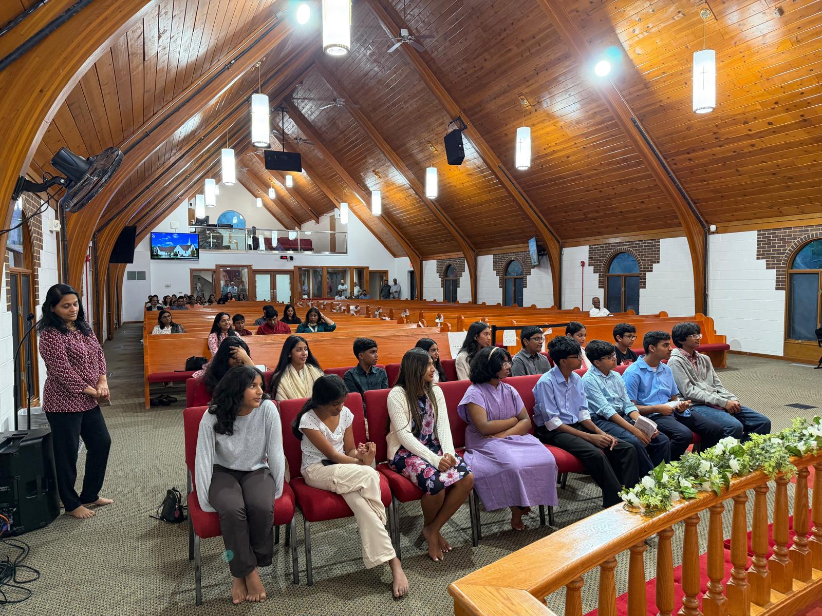 Sunday School class in the sanctuary